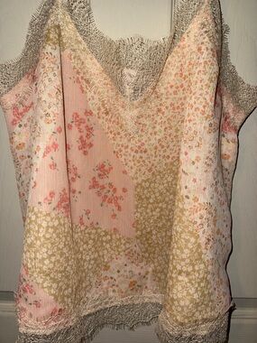 LOFT Floral Patchwork Lace-Trim Camisole in Pink and Cream